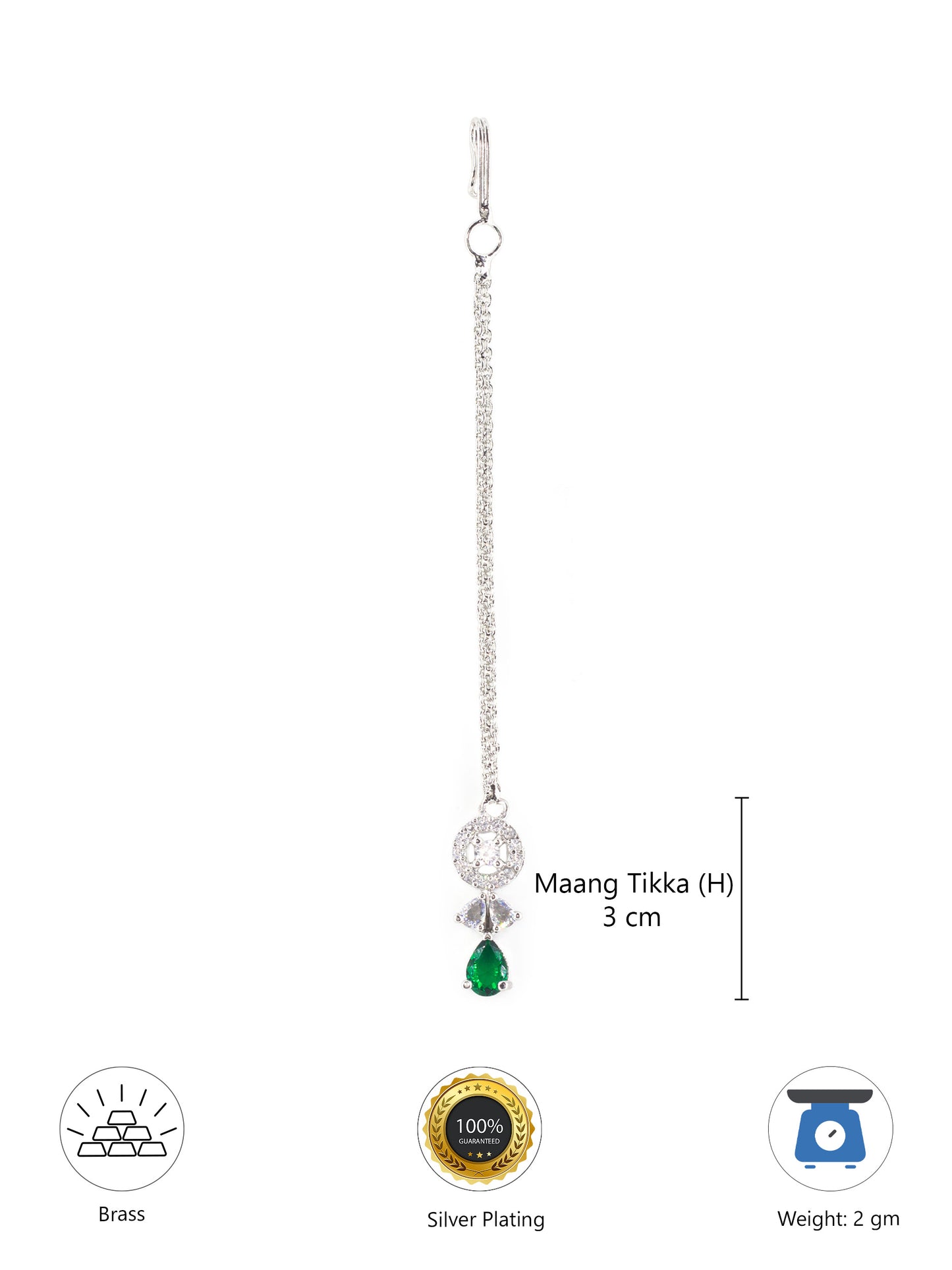 Rhodium Plated Green AD Maang Tikka for Women