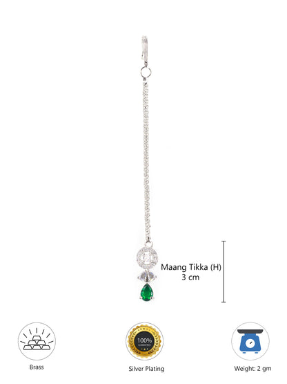 Rhodium Plated Green AD Maang Tikka for Women