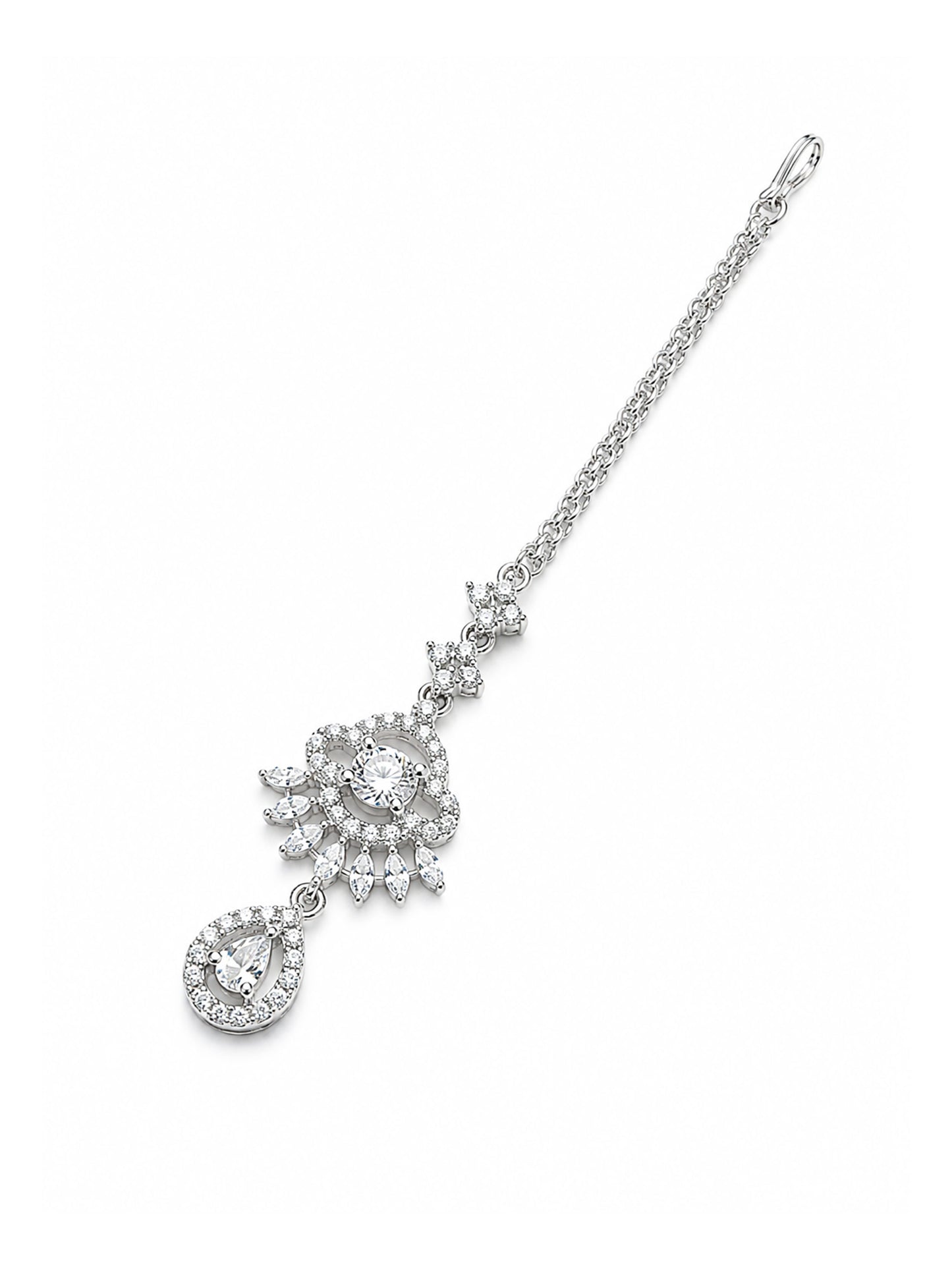 Silver Plated AD Maang Tikka for Women