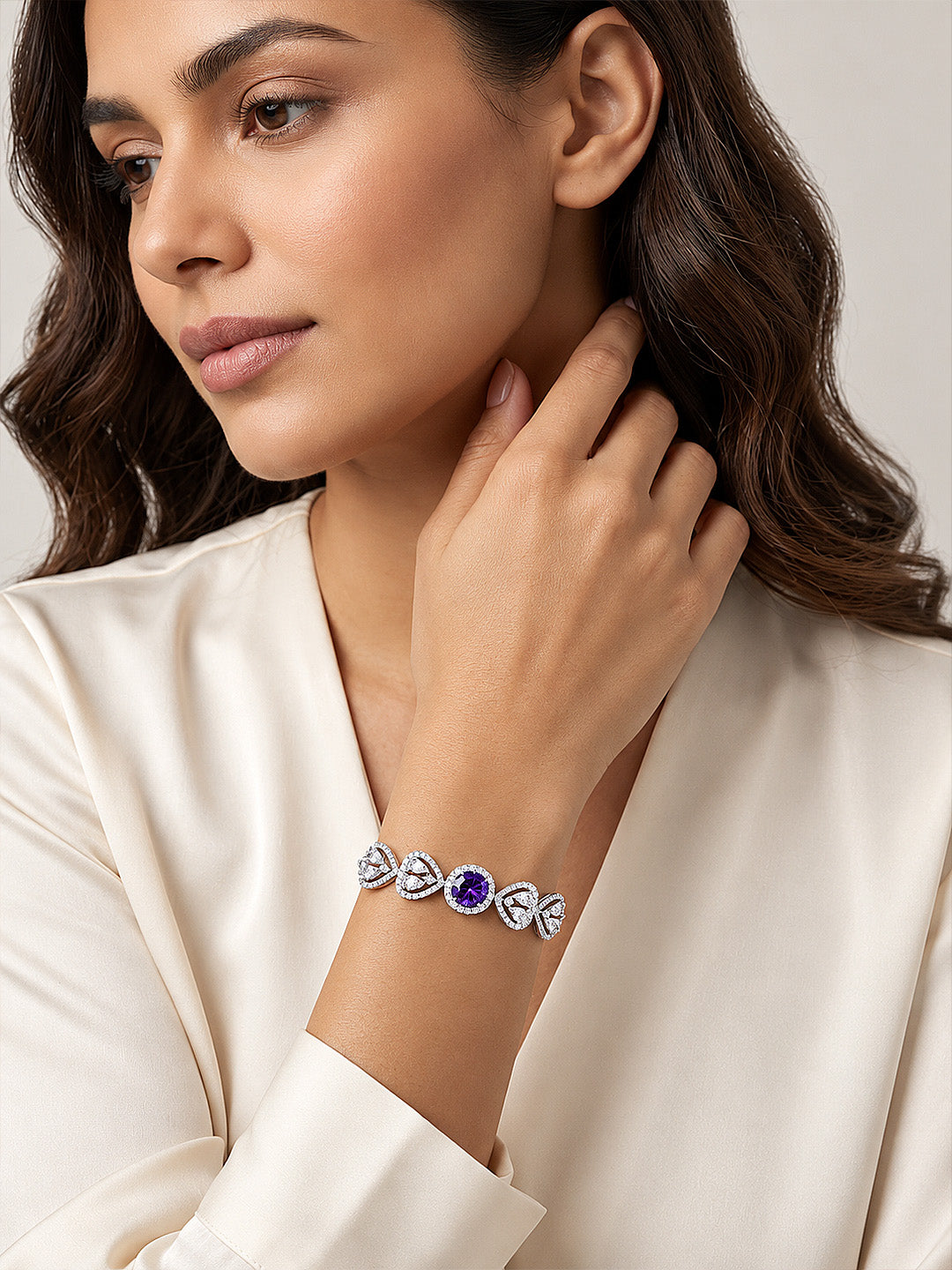 Silver Plated Purple AD Adjustable Bracelet for Women