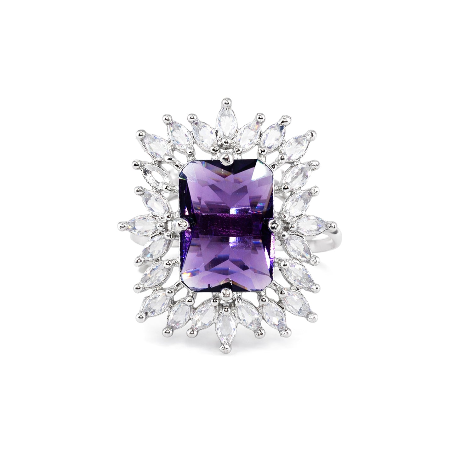 Silver Plated Purple AD Finger Ring for Women