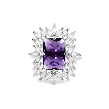 Silver Plated Purple AD Finger Ring for Women