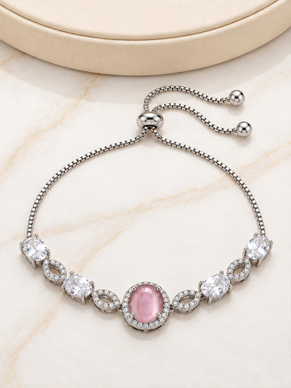 Silver Plated Pink AD Adjustable Bracelet for Women