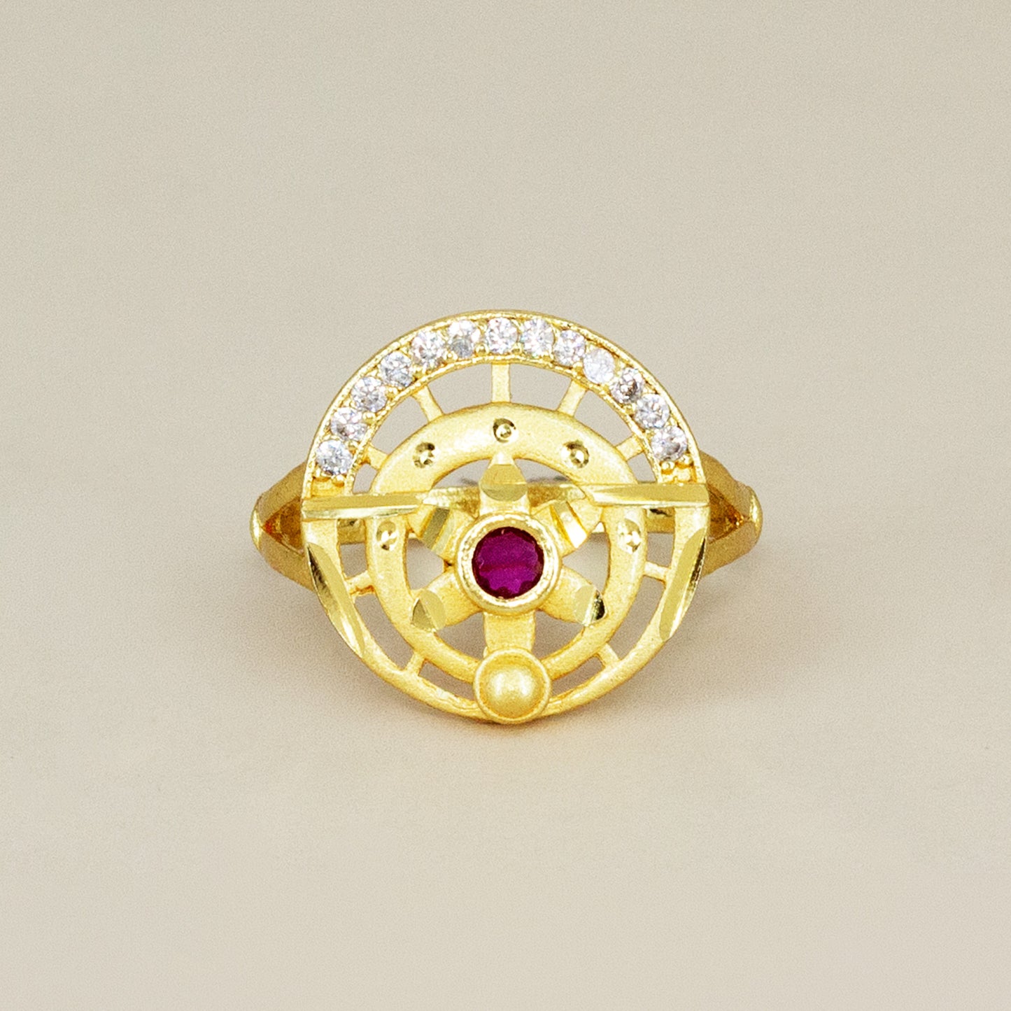 Gold Plated Anti Tarnish Red AD Finger Ring for Women