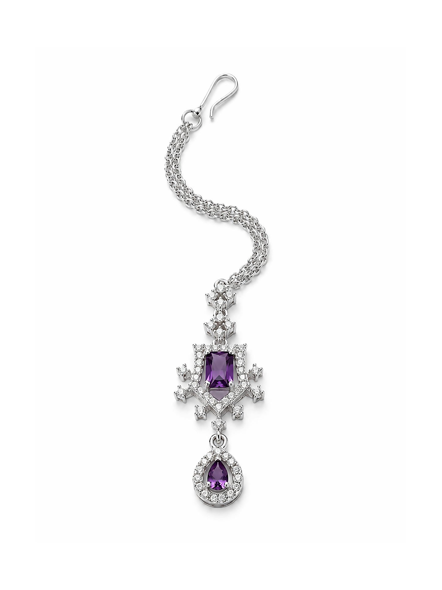 Silver Plated Purple AD Maang Tikka for Women
