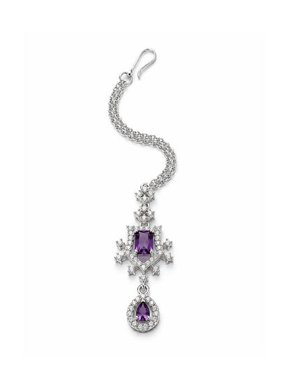 Silver Plated Purple AD Maang Tikka for Women