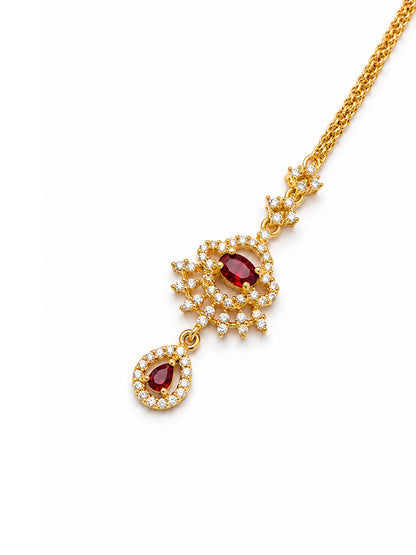 Gold Plated Red AD Maang Tikka for Women
