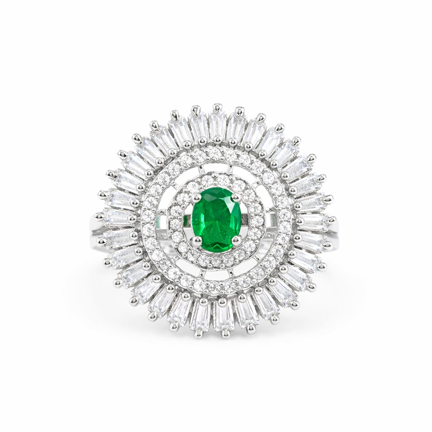 Silver Plated Green AD Round Ring for Women