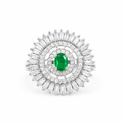 Silver Plated Green AD Round Ring for Women