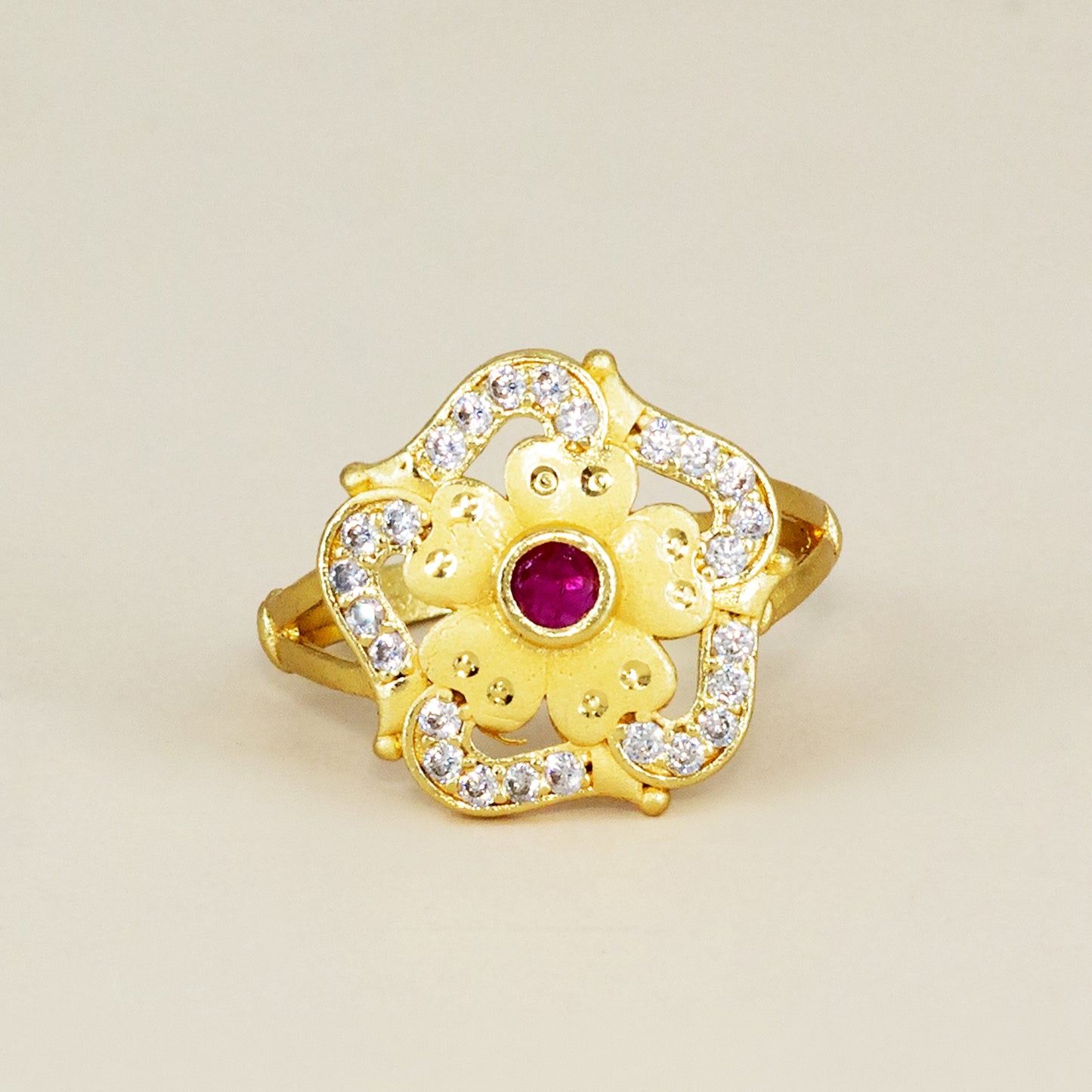 Gold Plated Anti Tarnish Red AD Finger Ring for Women
