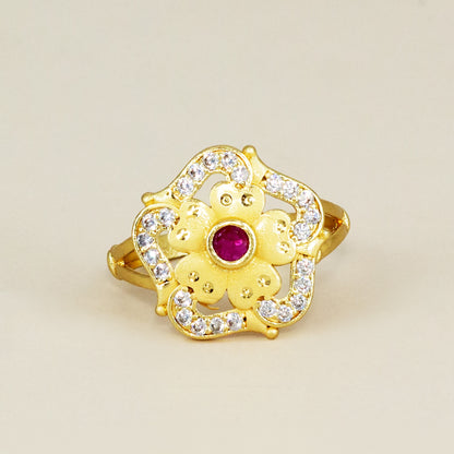 Gold Plated Anti Tarnish Red AD Finger Ring for Women