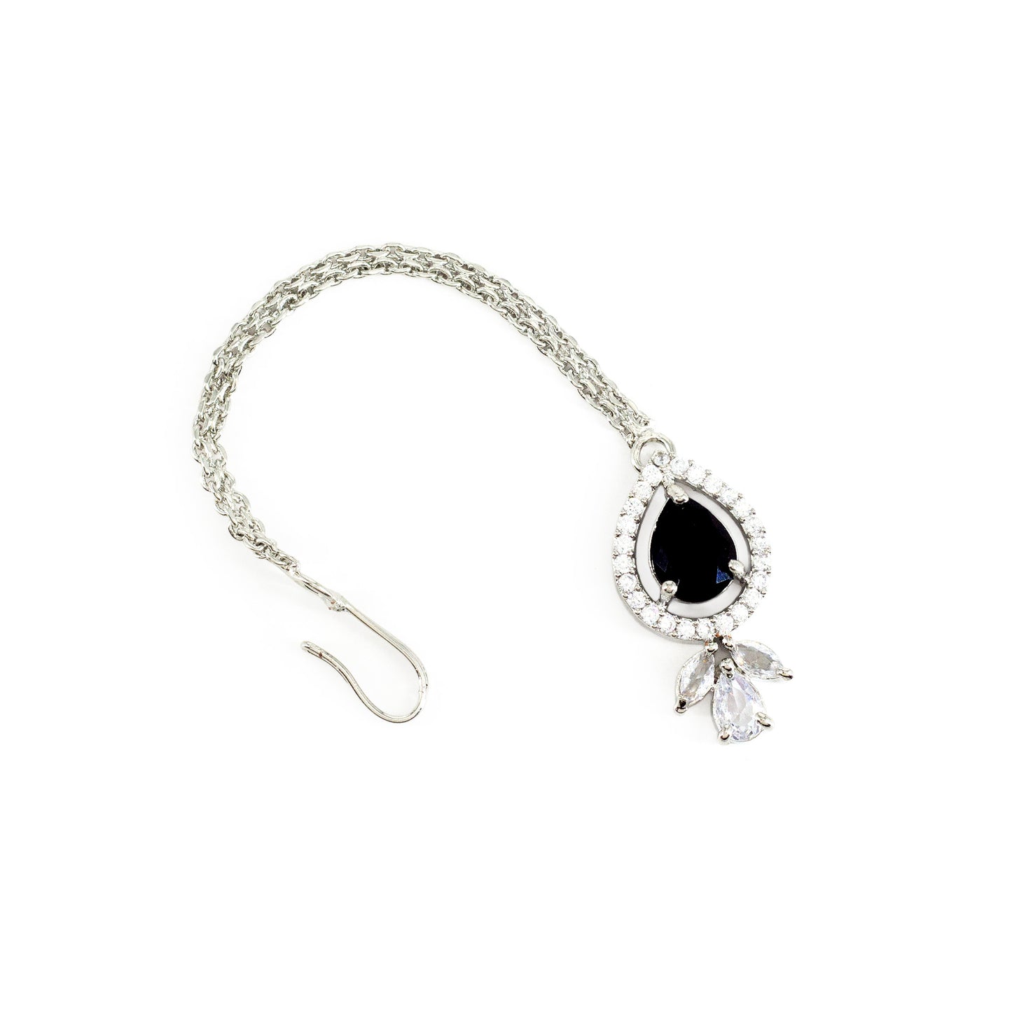 Silver Plated Black AD Maang Tikka for Women