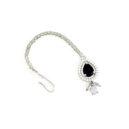 Silver Plated Black AD Maang Tikka for Women