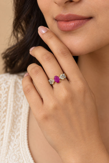 Gold Plated Ruby AD Finger Ring for Women