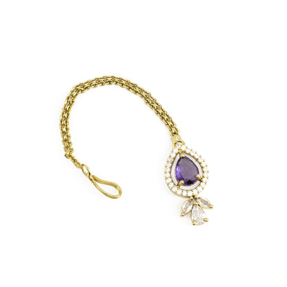 Gold Plated Purple AD Maang Tikka for Women
