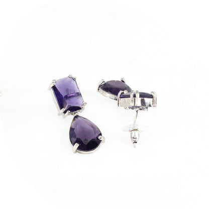 Silver Plated Purple AD Teardrop Earrings for Women