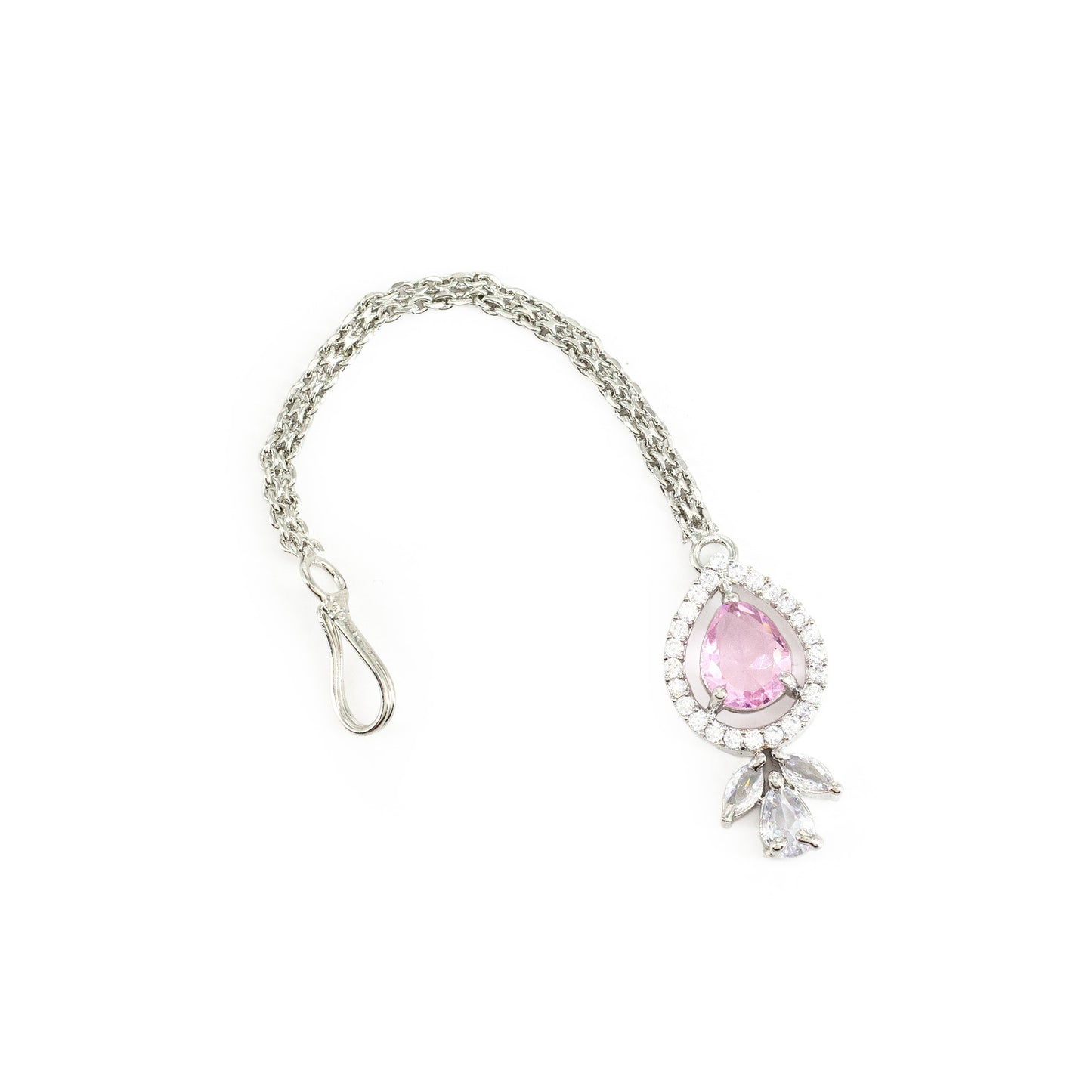 Silver Plated Pink AD Maang Tikka for Women