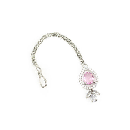 Silver Plated Pink AD Maang Tikka for Women