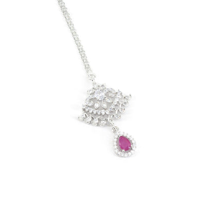 Silver Plated Red AD Maang Tikka for Women