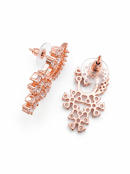 Rose Gold Plated AD Floral Jewellery Set for Women