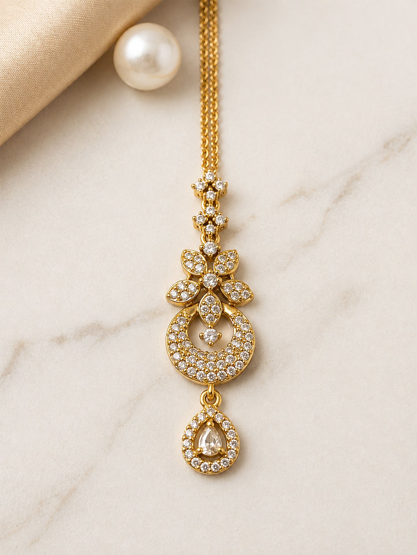 Antique Gold Plated AD Maang Tikka for Women