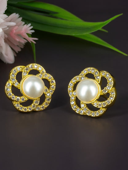 Gold Plated AD Floral Designer Stud Earrings for Women