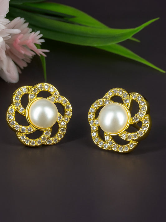 Gold Plated AD Floral Designer Stud Earrings for Women