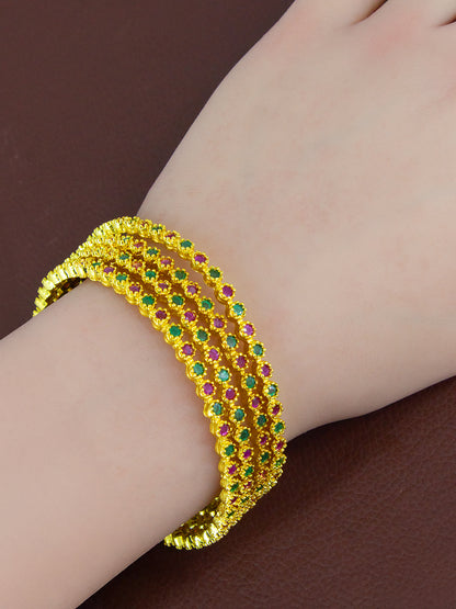 Set Of 4 Gold-Plated American Diamond Studded Bangles