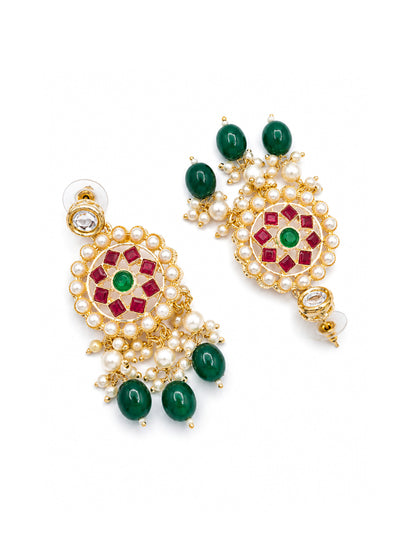Gold-Plated Kundan Studded & Beaded Statement Jewellery Set