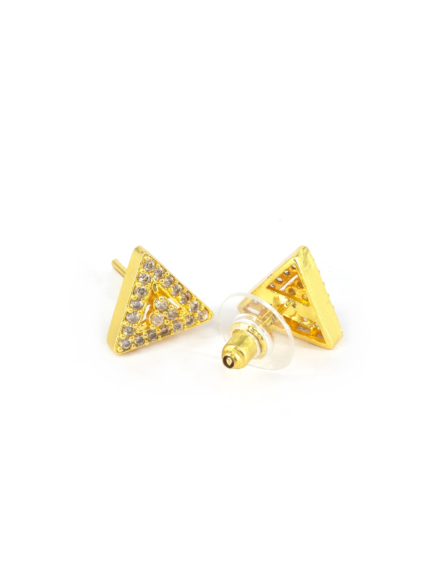 Gold Plated American Diamond Triangular Stud Earrings for women