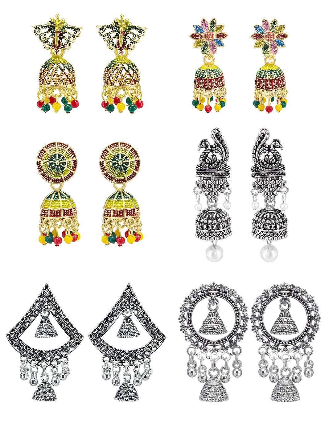 Pack of Six Multicolour Jhumki & Drop Earrings