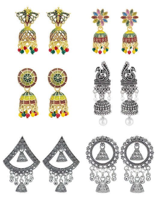Pack of Six Multicolour Jhumki & Drop Earrings