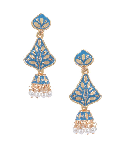 Blue Beads Drop Jhumka Earrings