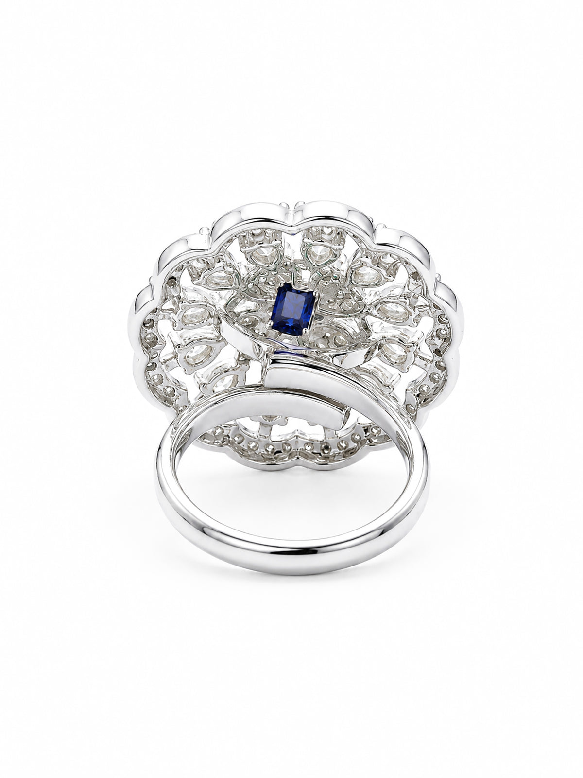 Rhodium Plated Blue AD Finger Ring for Women