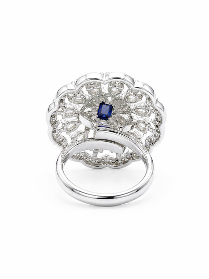 Rhodium Plated Blue AD Finger Ring for Women