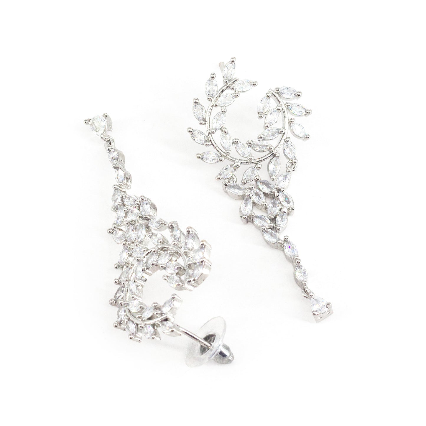 Silver Plated American Diamond Drop Earrings for Women