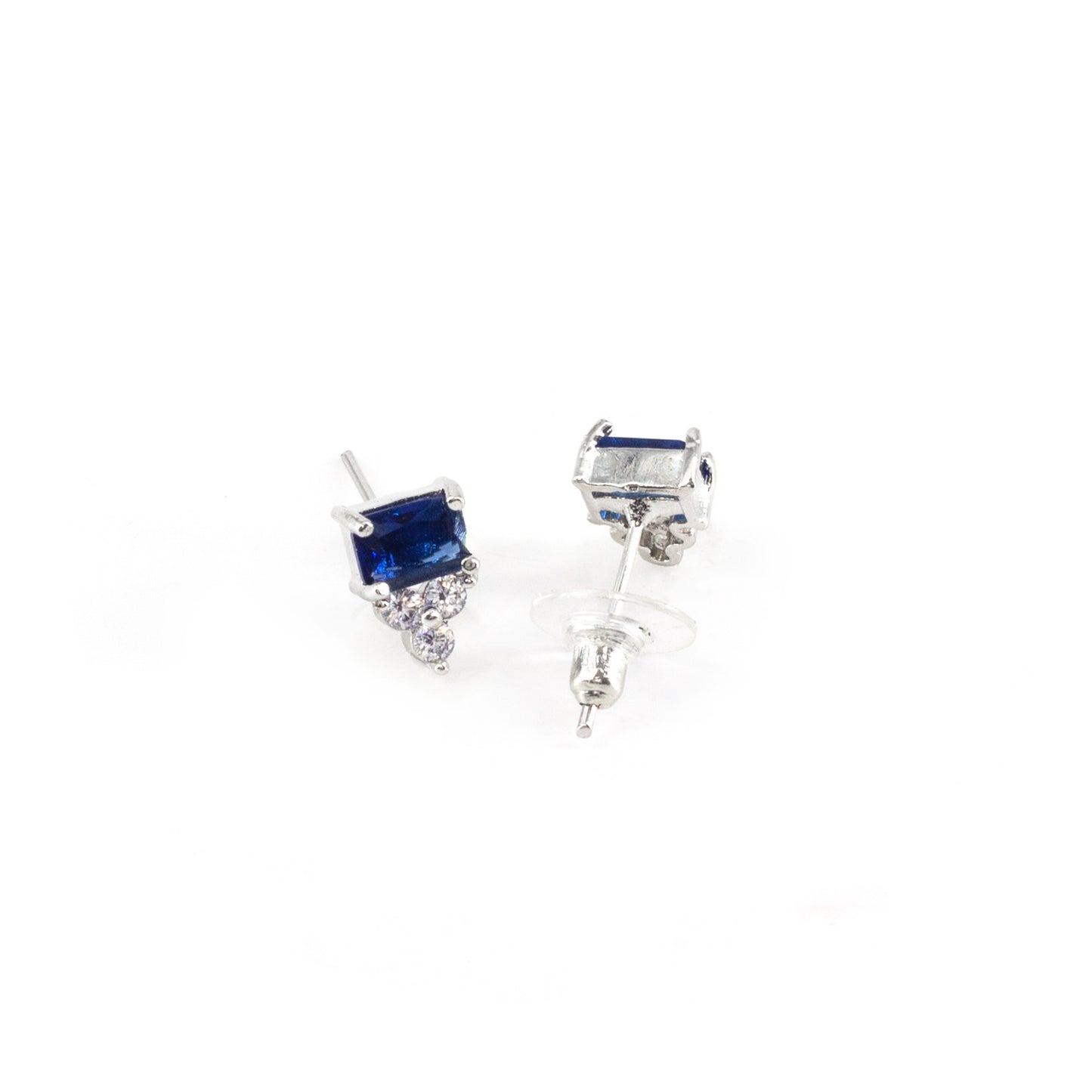 Rhodium Plated Blue AD Studs for Women
