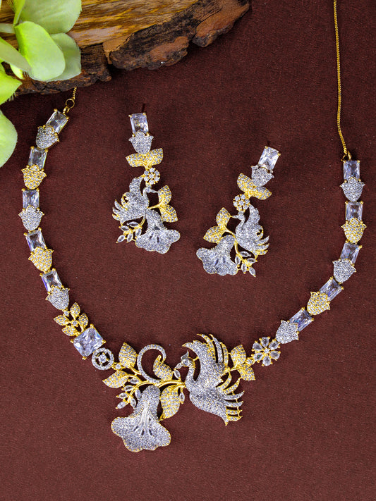 Gold Plated AD Designer Bird Jewellery Set For Women