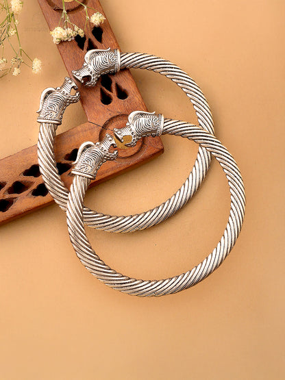 Pack of Two Silver-Oxidized Antique Dragon Cuff Bracelet