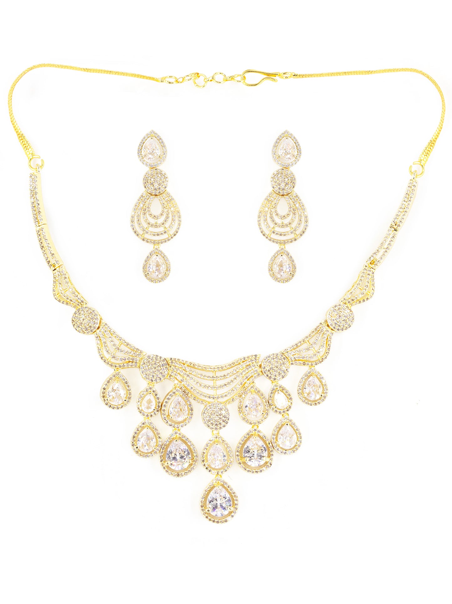 Gold Plated White AD Studded Designer Jewellery Set