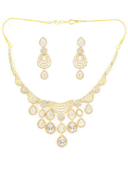 Gold Plated White AD Studded Designer Jewellery Set