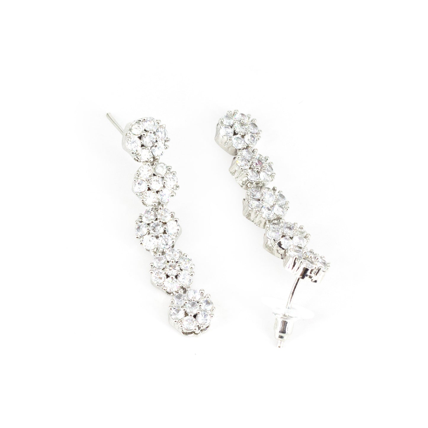 Silver Plated AD Floral Drop Earrings for Women
