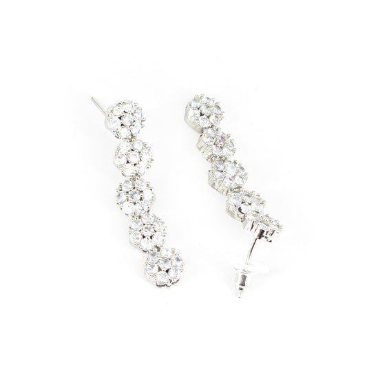 Silver Plated AD Floral Drop Earrings for Women