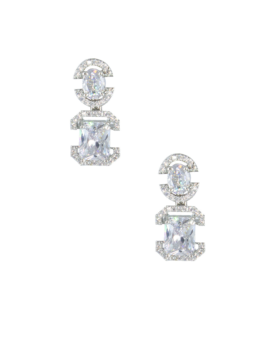 Silver Plated AD Drop Earrings for Women