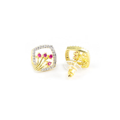 Gold Plated Red AD Stud Earrings for Women