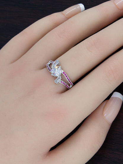 Silver-Plated American-Diamond Studded Adjustable Finger Ring