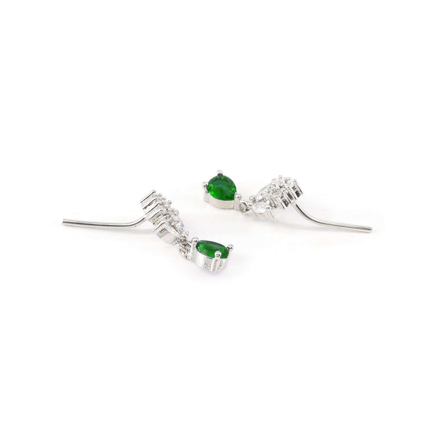 Silver Plated Green Drop Earrings for Women