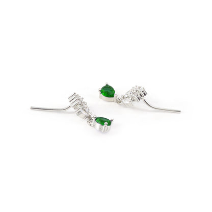 Silver Plated Green Drop Earrings for Women