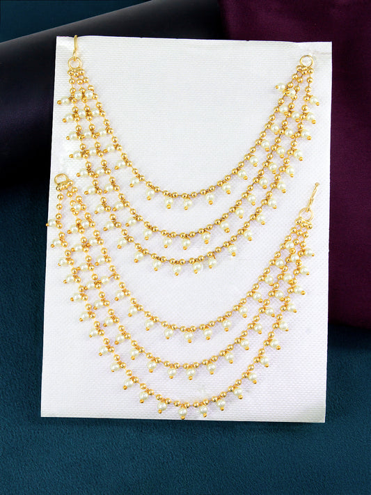 Gold-Plated 3-Layered Beads Drop Ear Chain