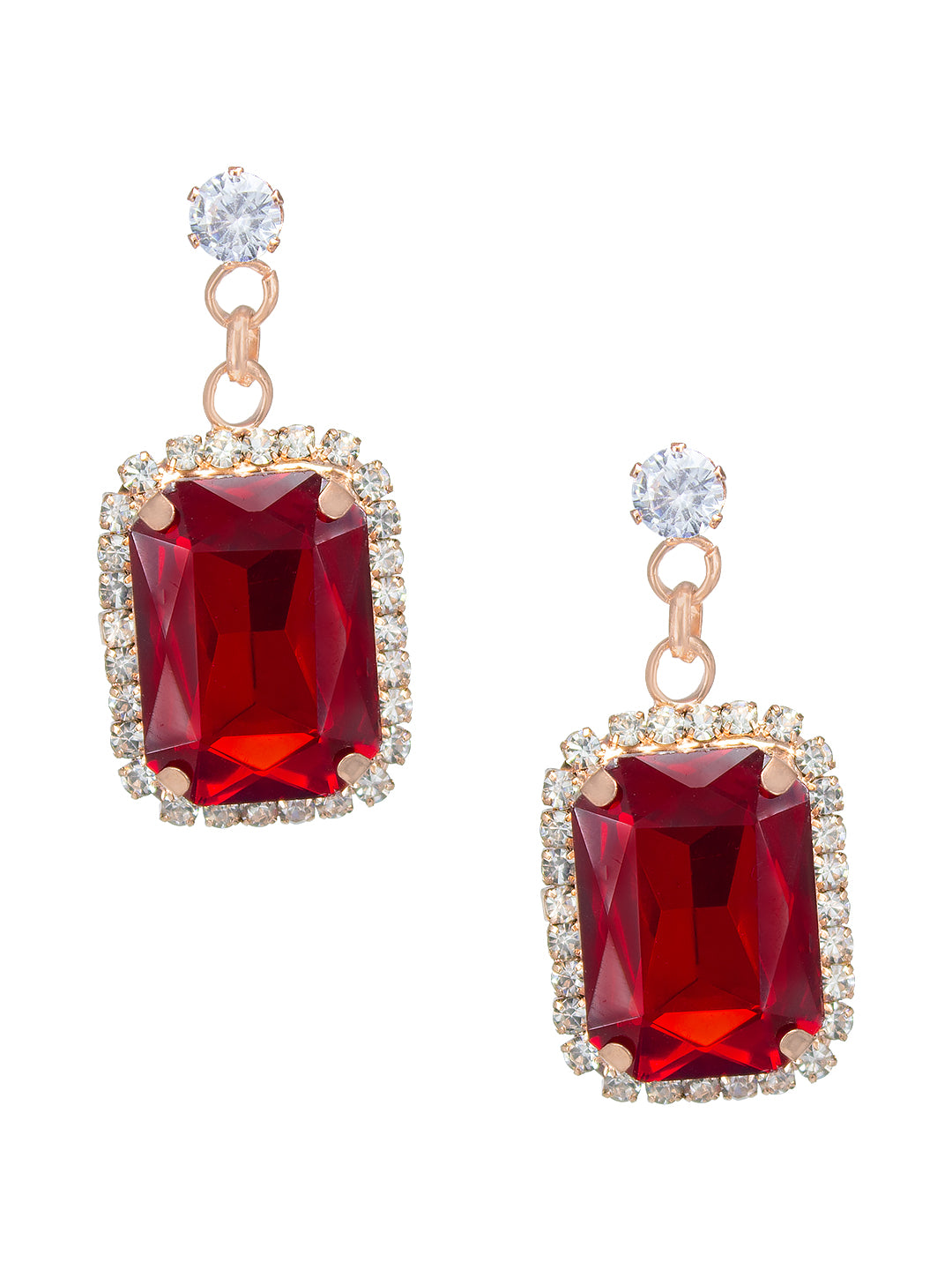 Red Crystal Square Drop Earrings
